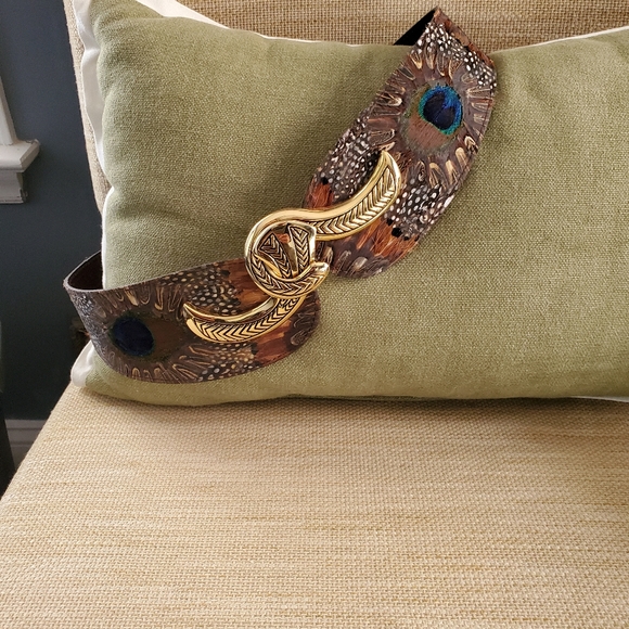 Accessories - Vintage  Genuine Brown Peacock Belt with Gold Clas